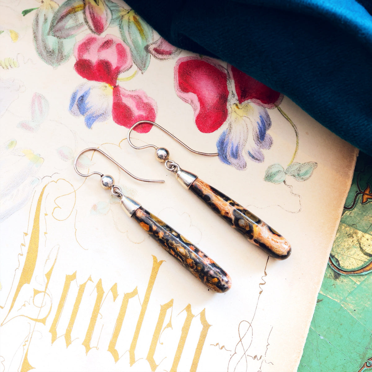 Vintage Leopard Skin Jasper Drop Earrings