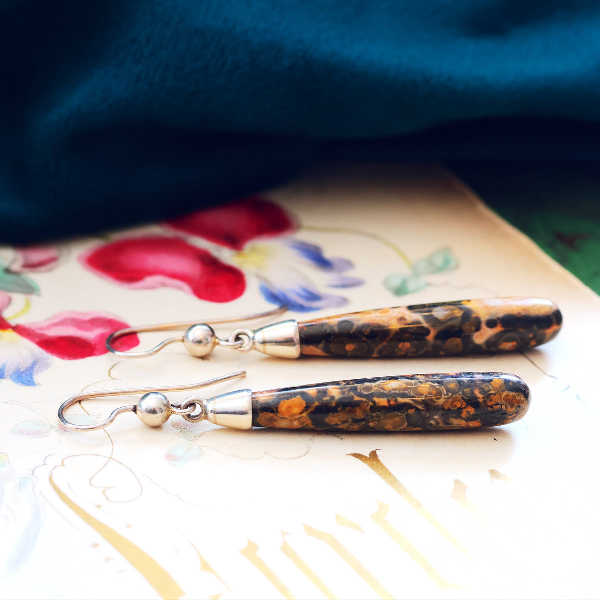 Vintage Leopard Skin Jasper Drop Earrings