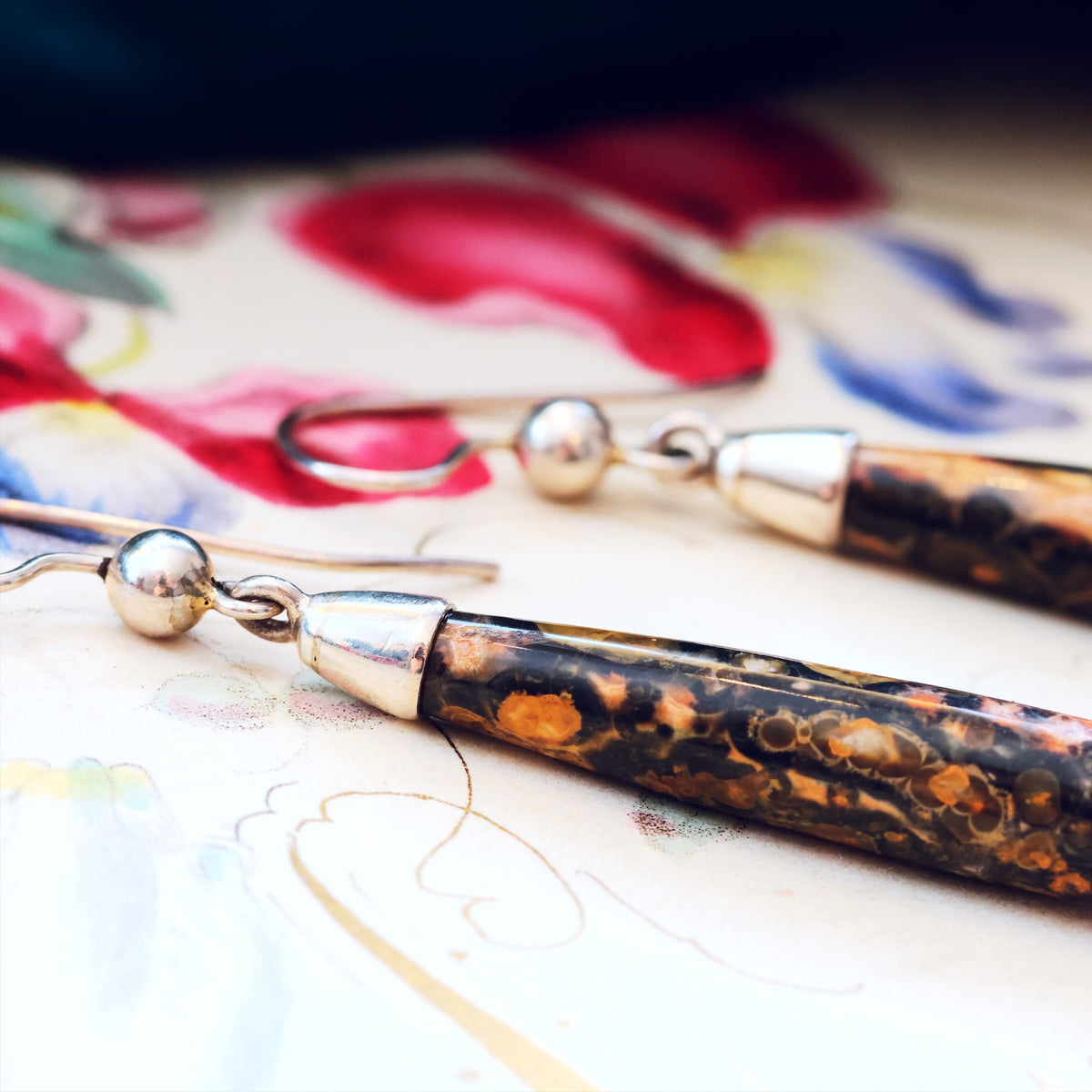 Vintage Leopard Skin Jasper Drop Earrings