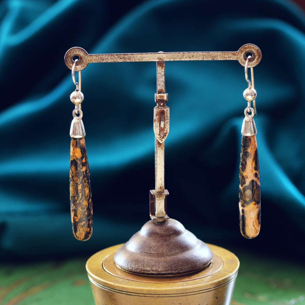 Antique Victorian Leopard Jasper Drop Earrings