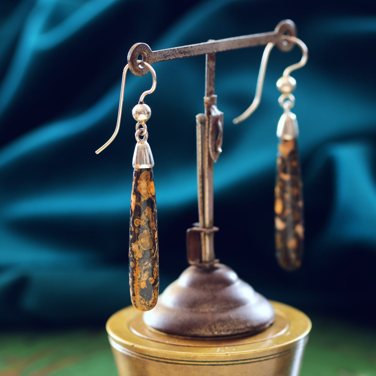 Vintage Leopard Skin Jasper Drop Earrings