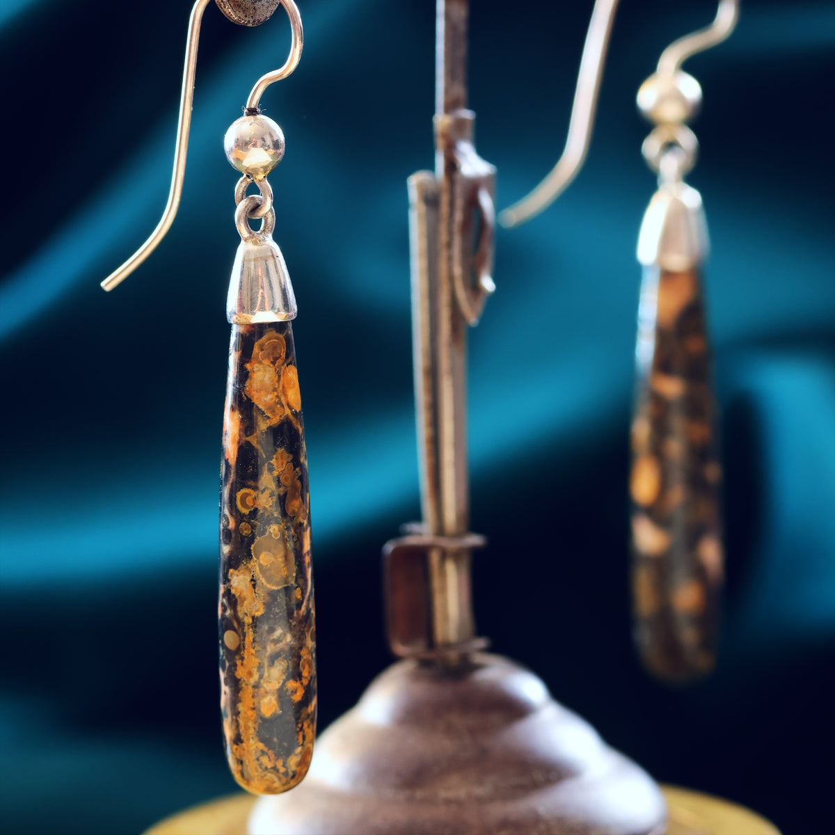 Vintage Leopard Skin Jasper Drop Earrings