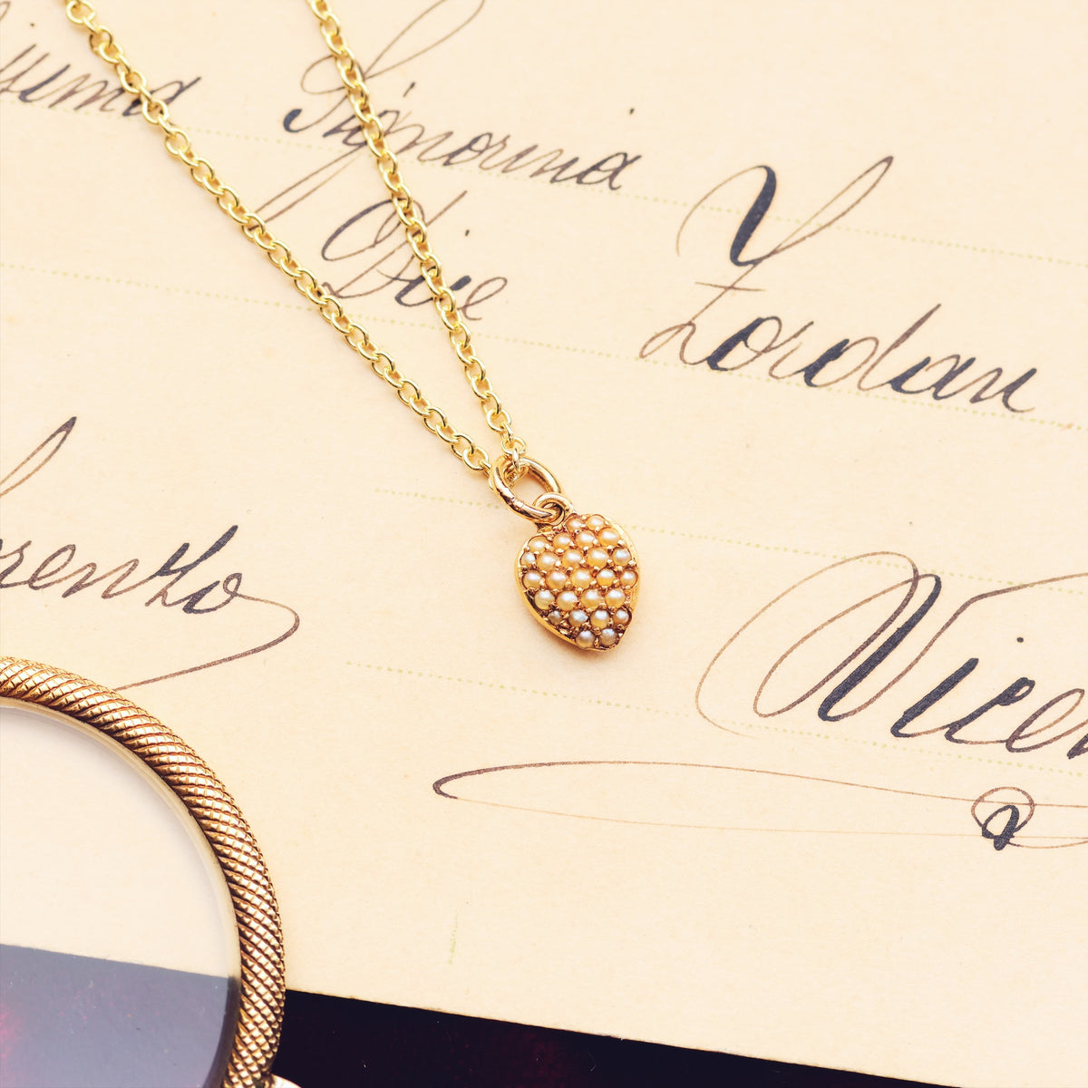 Antique Victorian Miniature Wild Pearl Heart Pendant