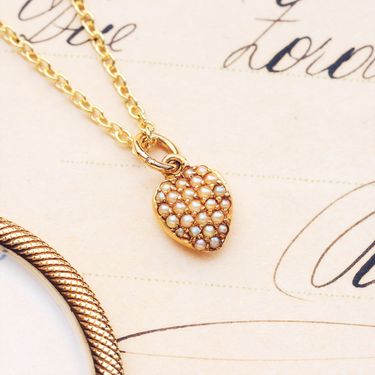 Antique Victorian Miniature Wild Pearl Heart Pendant