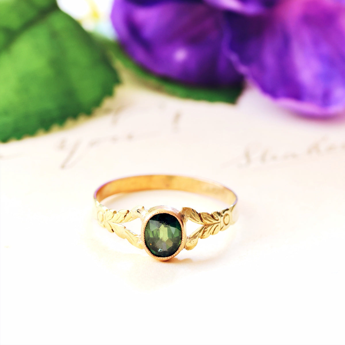Antique Victorian Olive Green Sapphire Ring