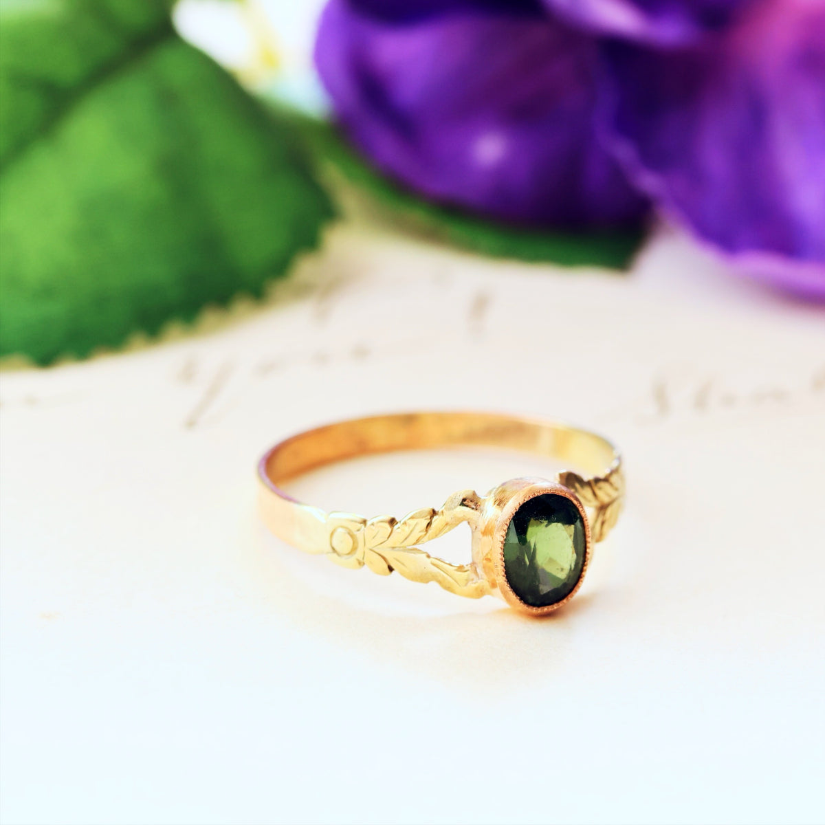 Antique Victorian Olive Green Sapphire Ring