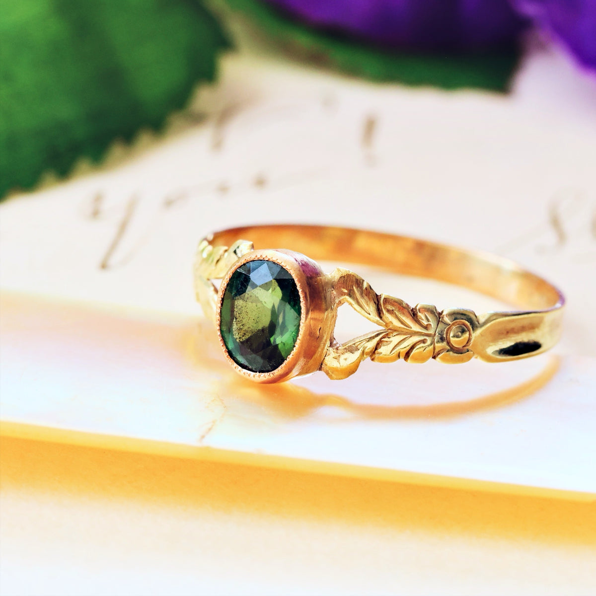 Antique Victorian Olive Green Sapphire Ring