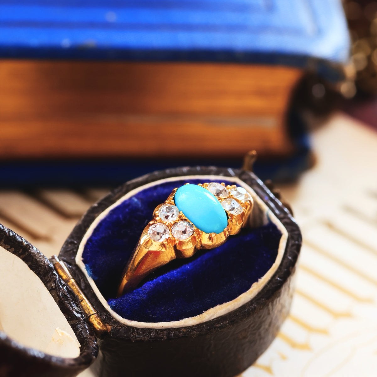 Fine Antique Victorian Persian Turquoise & Diamond Ring