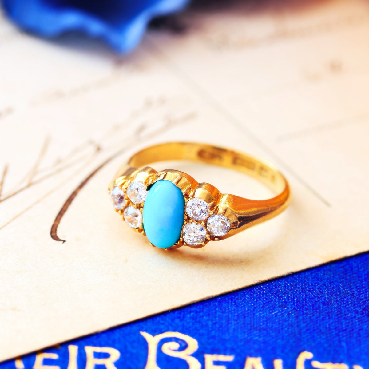 Fine Antique Victorian Persian Turquoise & Diamond Ring