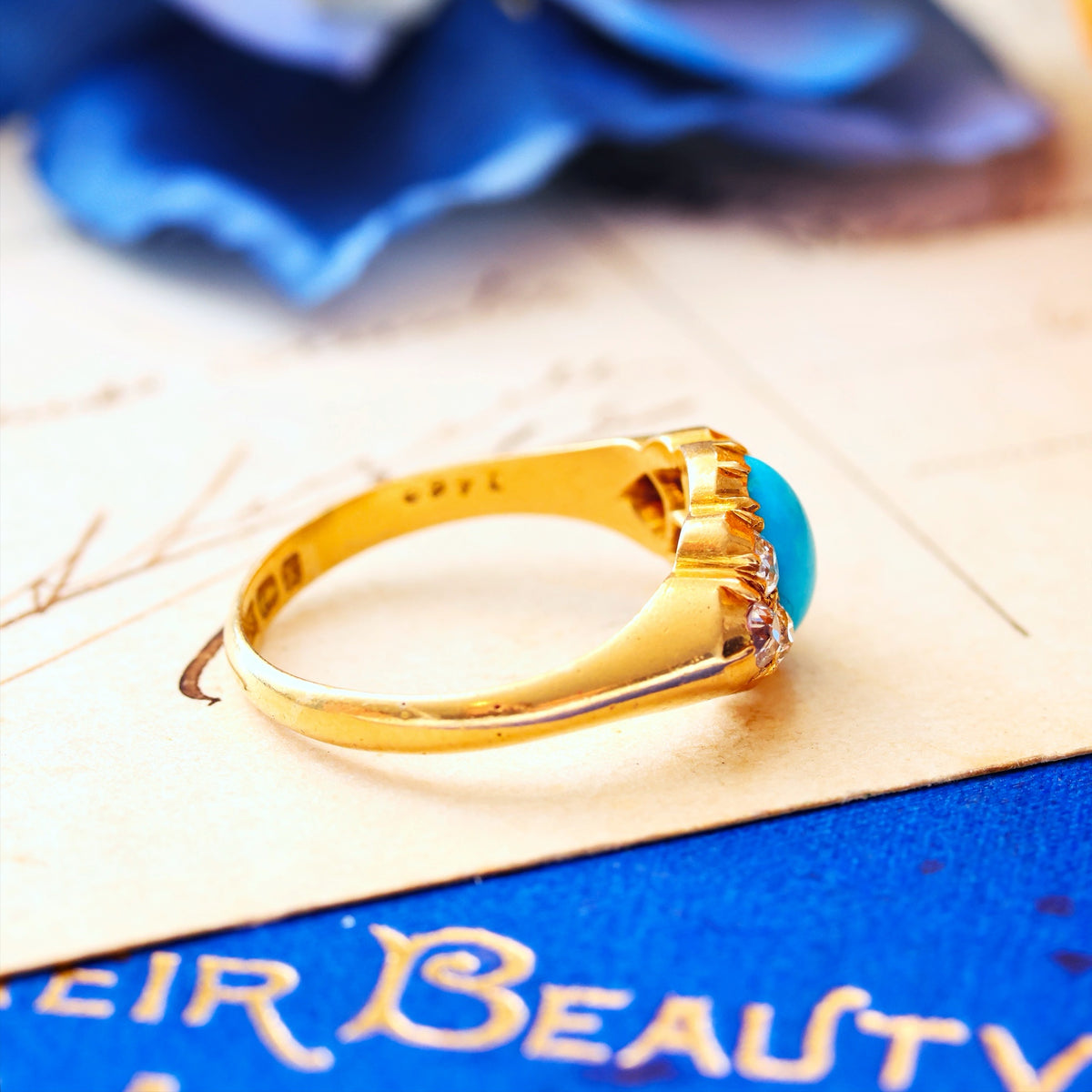 Fine Antique Victorian Persian Turquoise & Diamond Ring