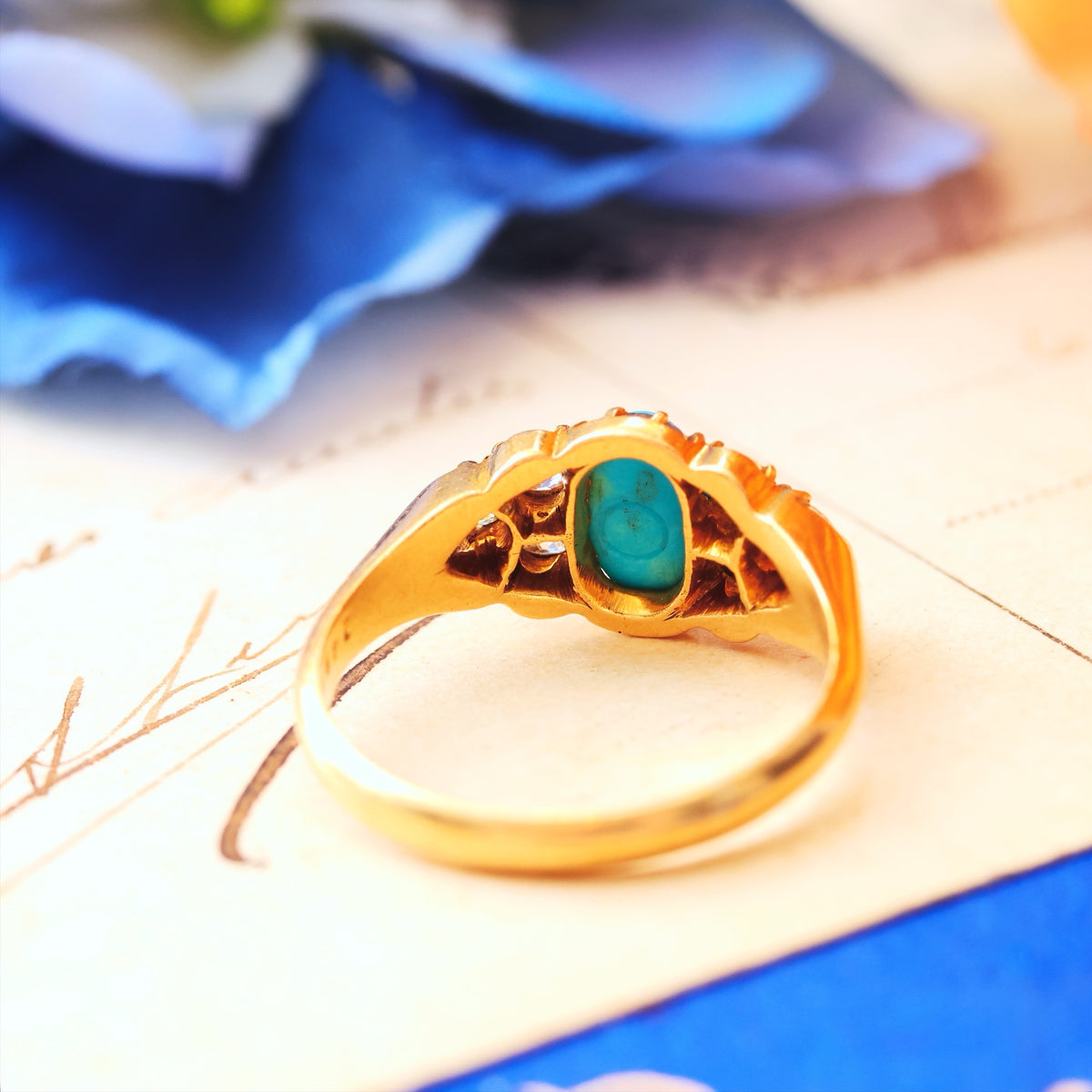 Fine Antique Victorian Persian Turquoise & Diamond Ring