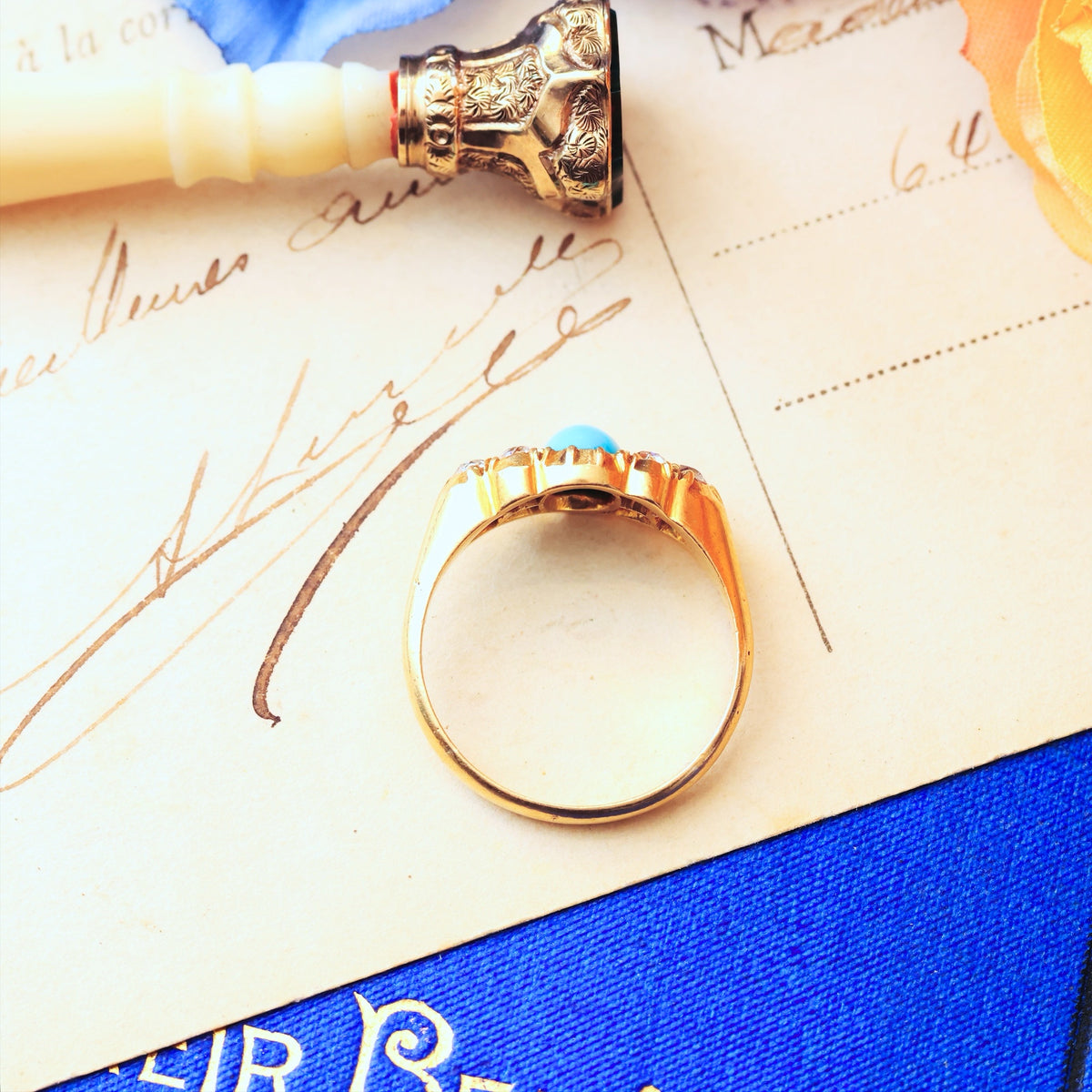 Fine Antique Victorian Persian Turquoise & Diamond Ring