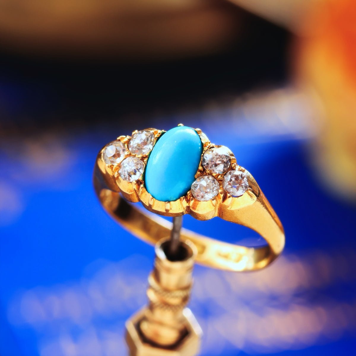 Fine Antique Victorian Persian Turquoise & Diamond Ring