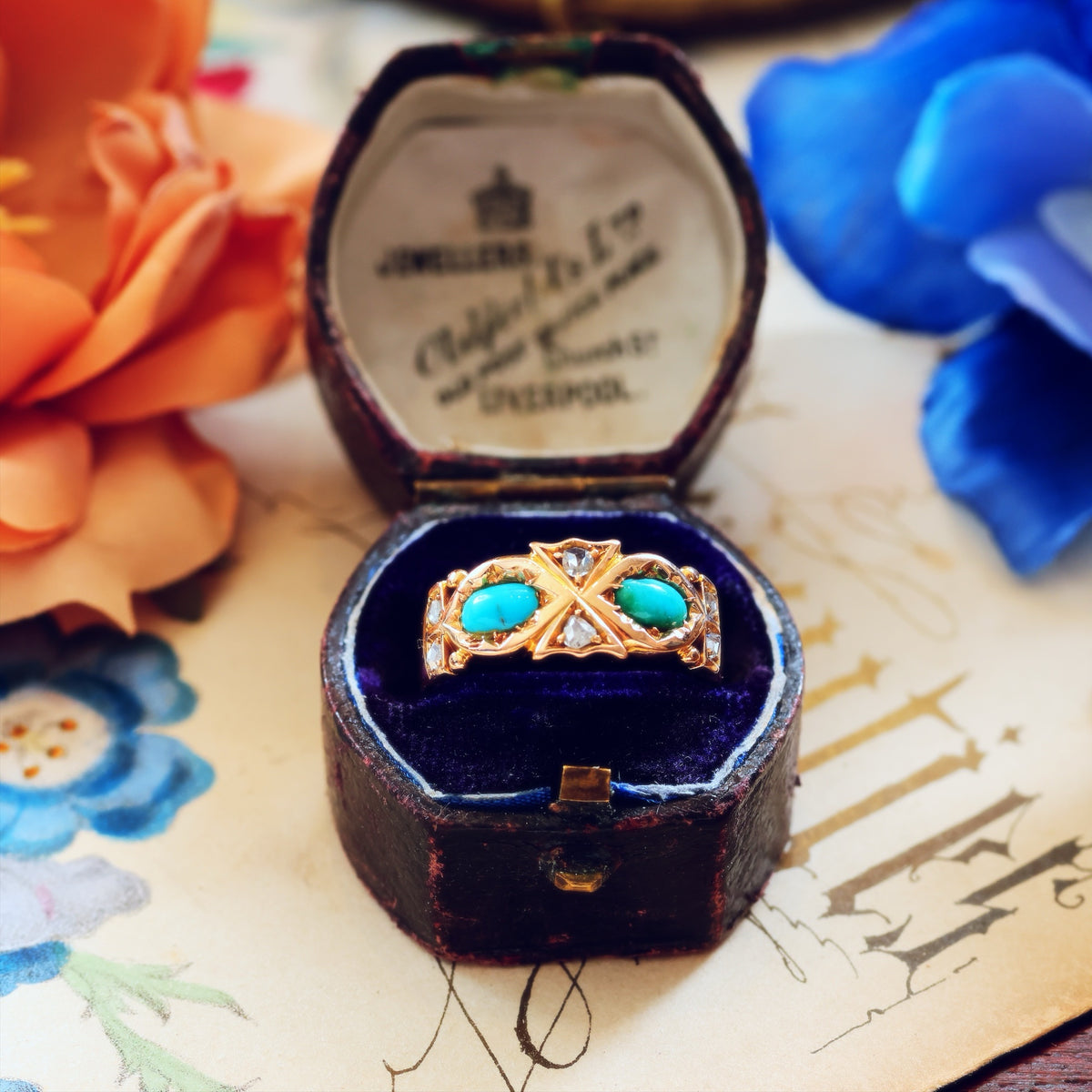 Fine Antique Victorian Persian Turquoise & Diamond Ring