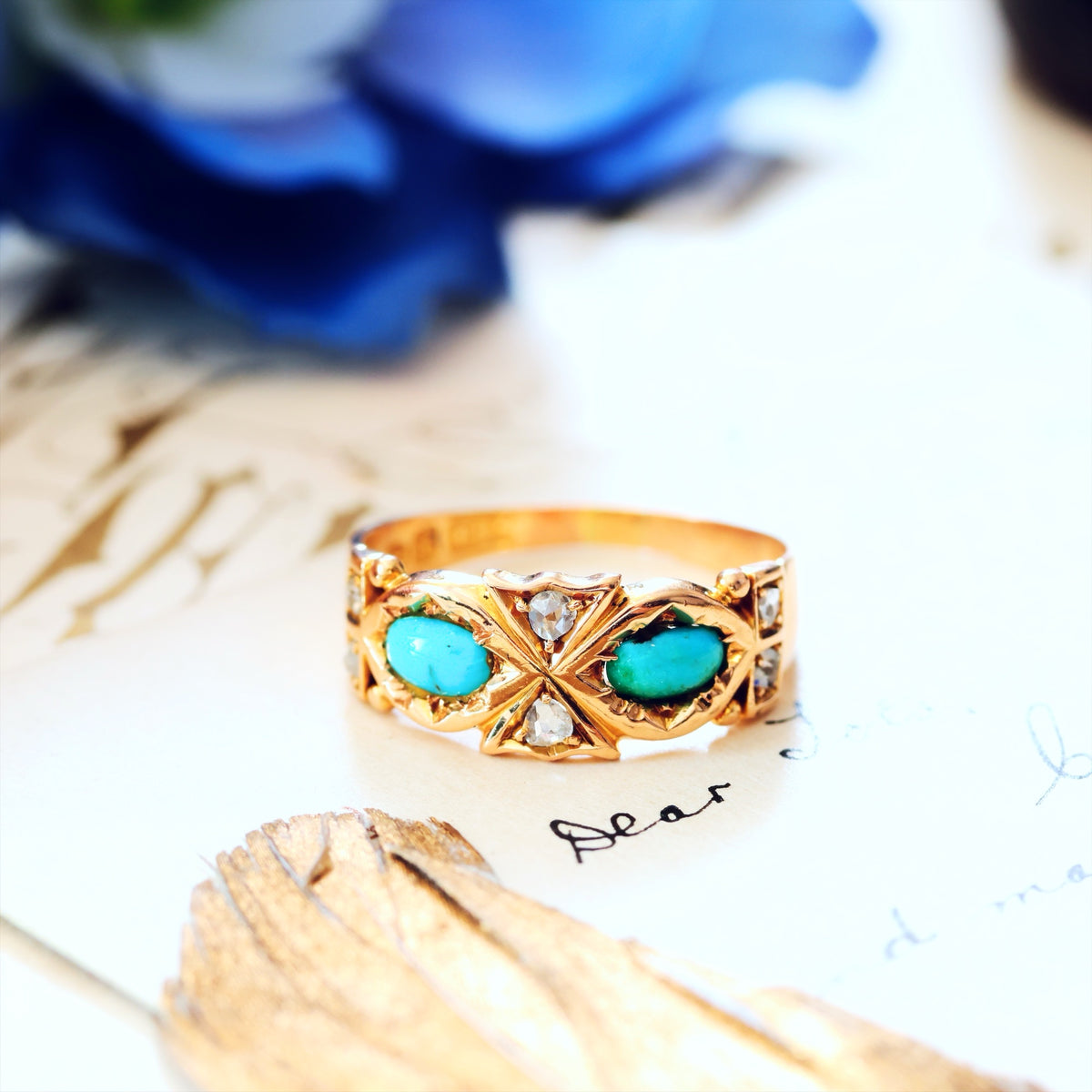 Fine Antique Victorian Persian Turquoise & Diamond Ring
