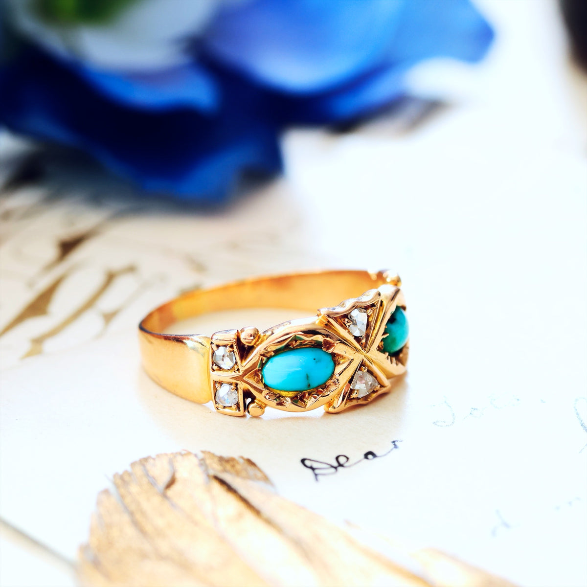 Fine Antique Victorian Persian Turquoise & Diamond Ring