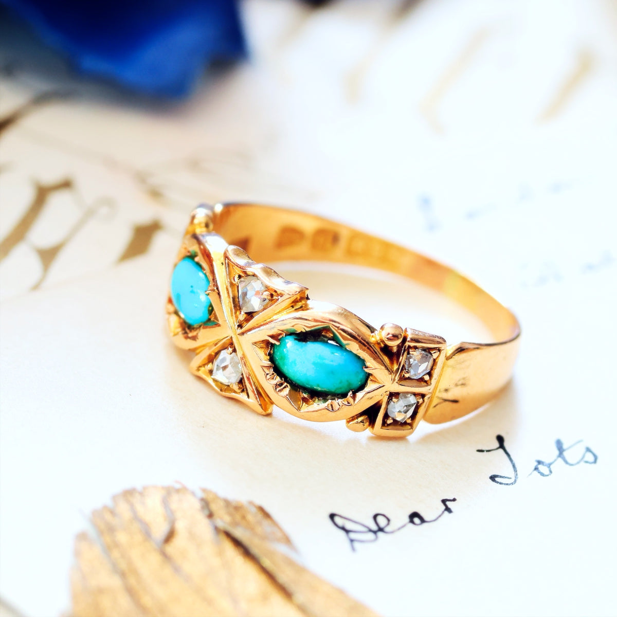 Fine Antique Victorian Persian Turquoise & Diamond Ring