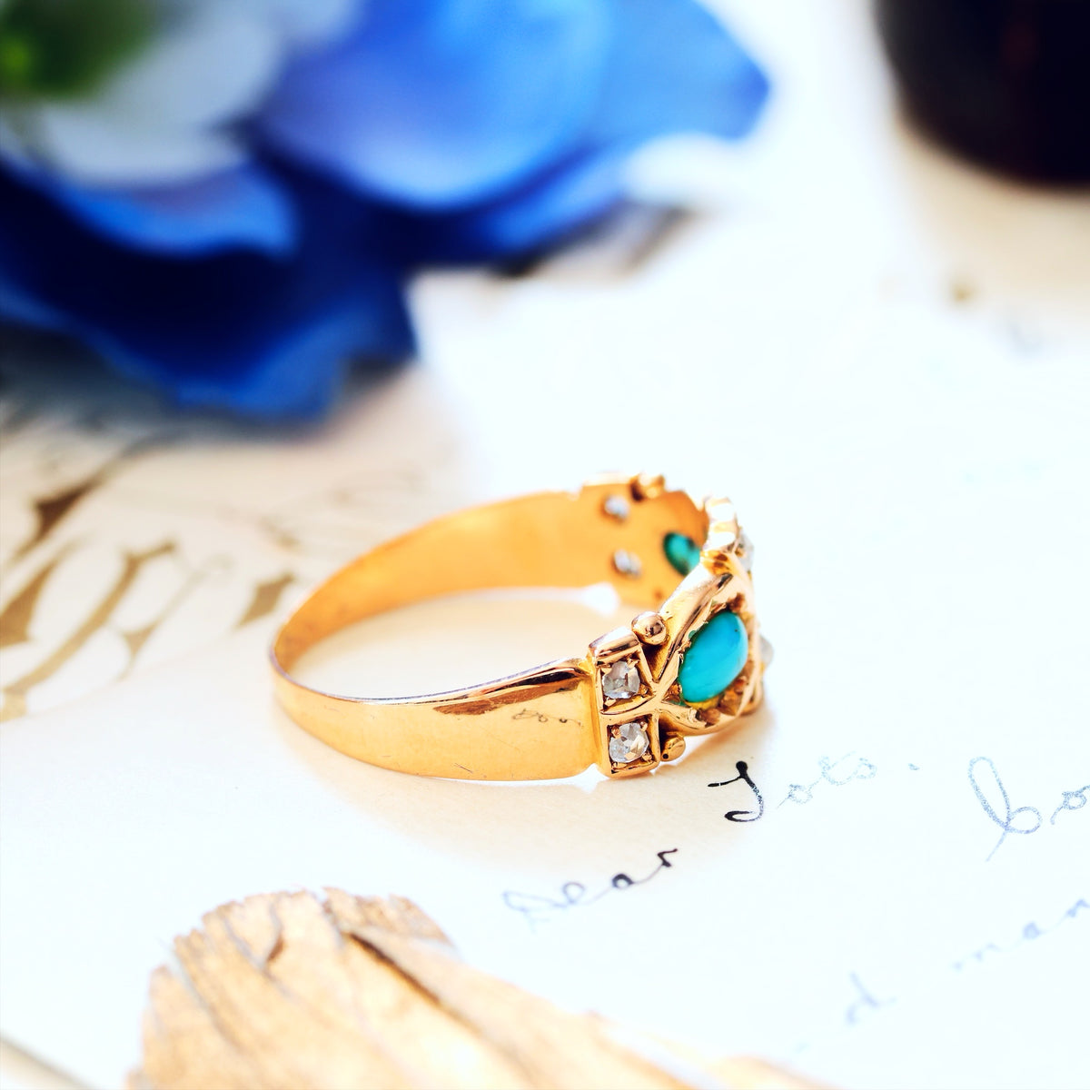 Fine Antique Victorian Persian Turquoise & Diamond Ring