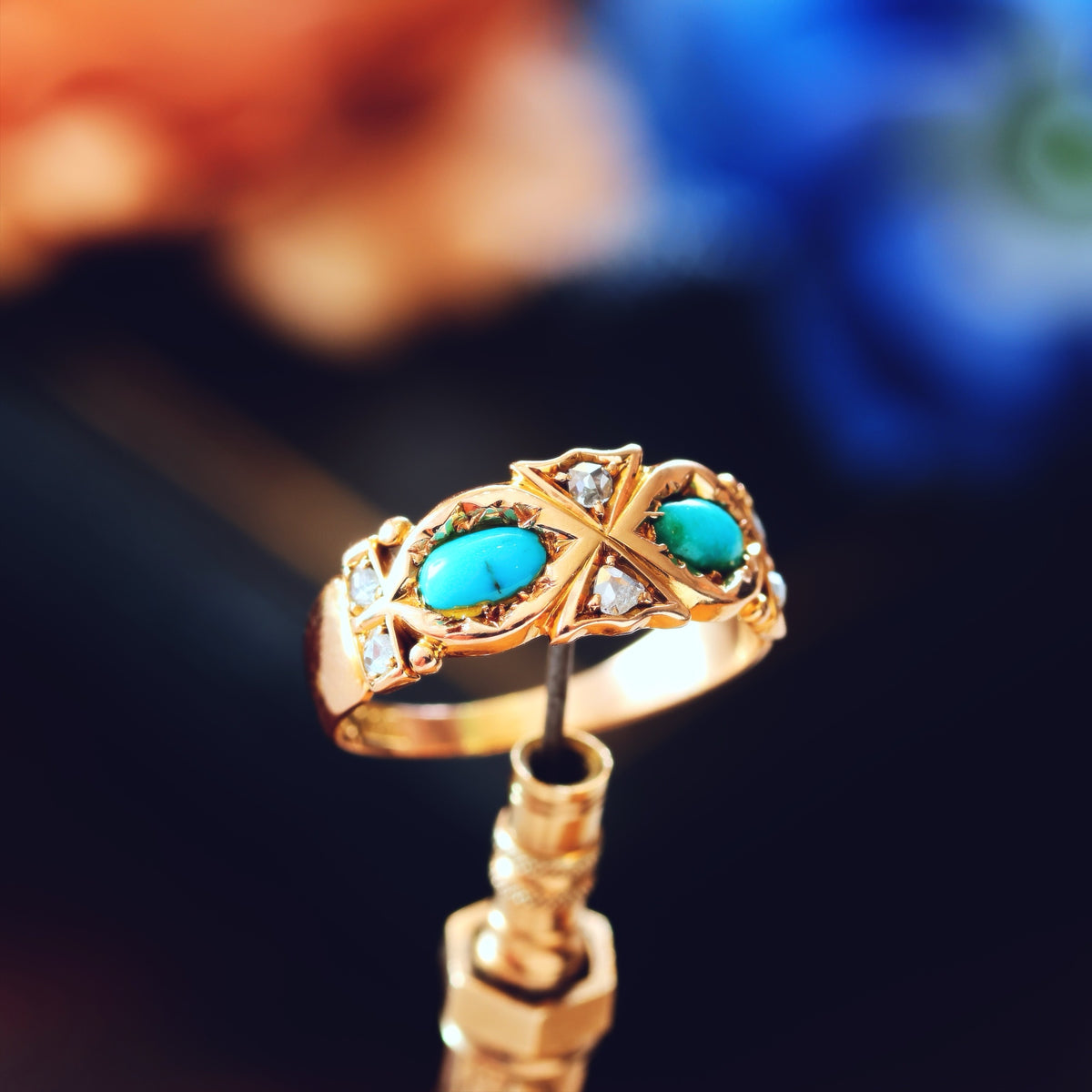 Fine Antique Victorian Persian Turquoise & Diamond Ring