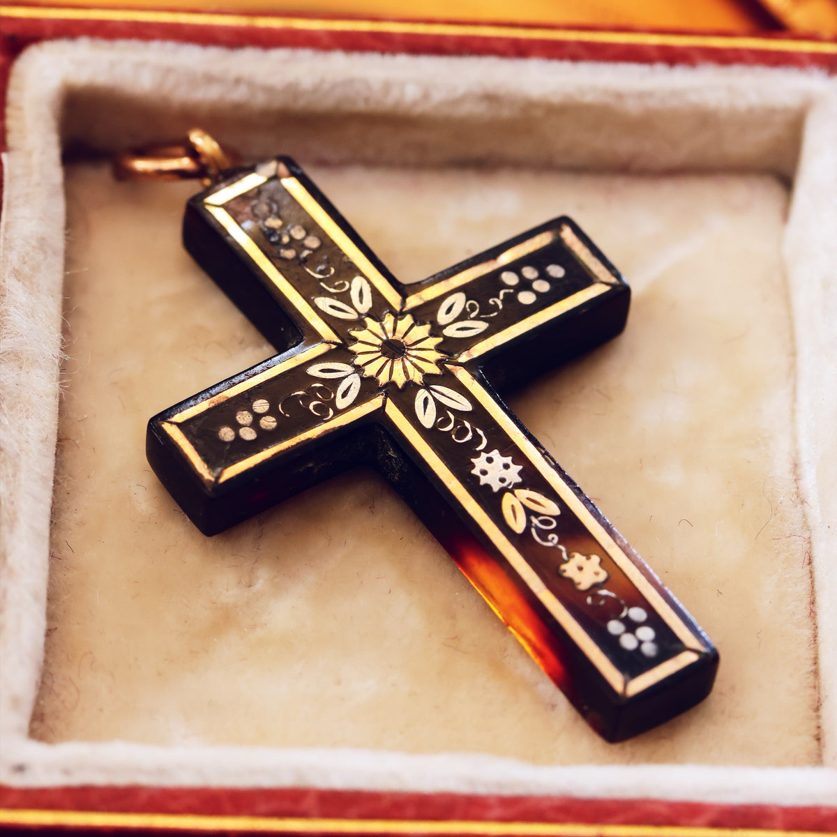 Antique Victorian Pique Tortoiseshell Cross