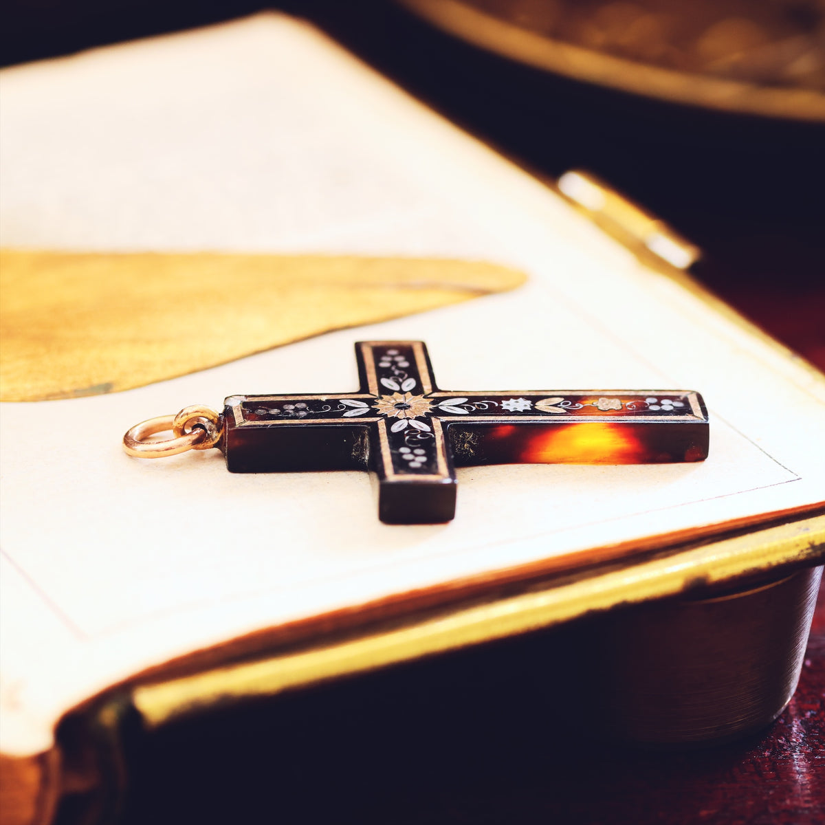 Antique Victorian Pique Tortoiseshell Cross