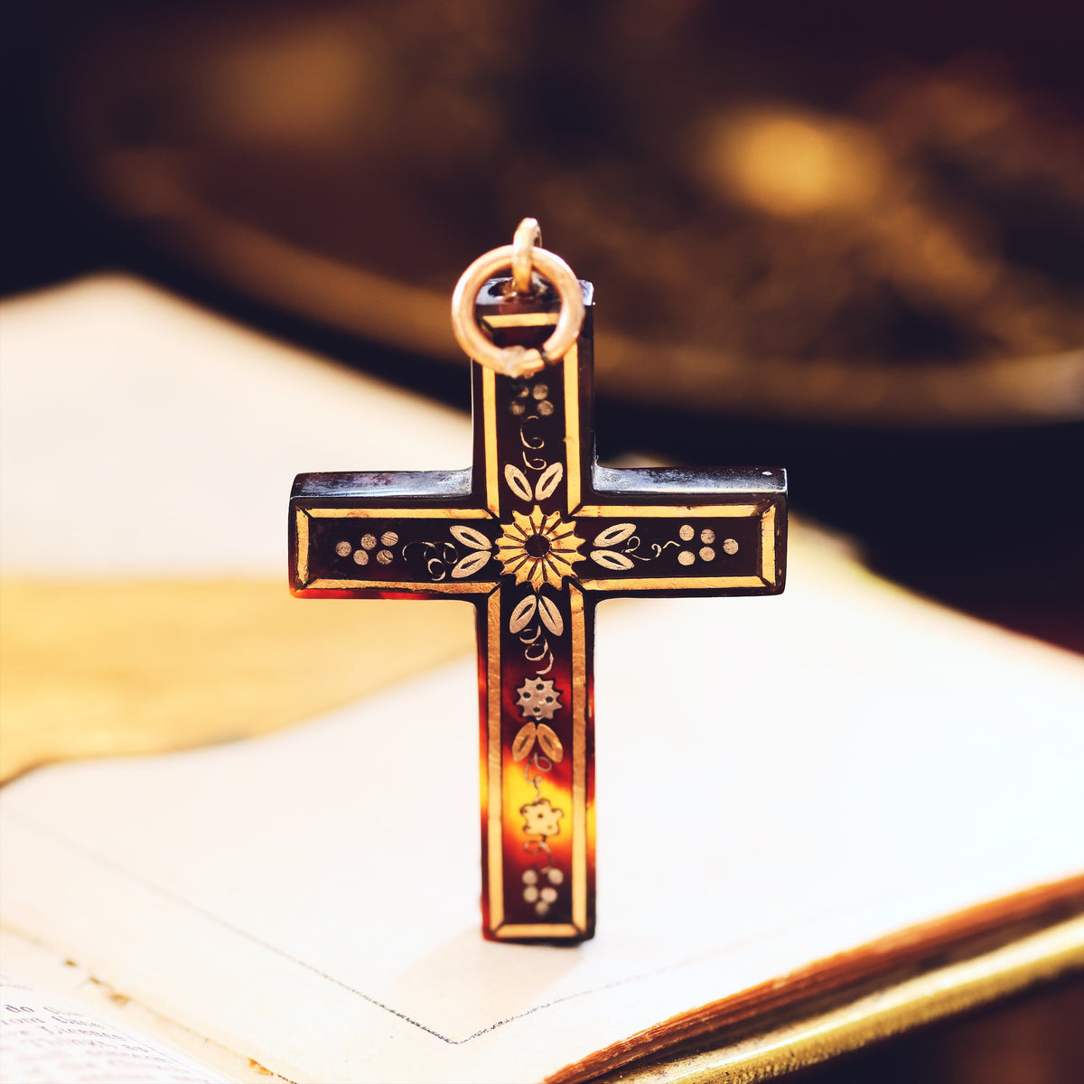 Antique Victorian Pique Tortoiseshell Cross