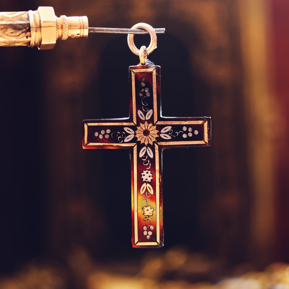 Antique Victorian Pique Tortoiseshell Cross