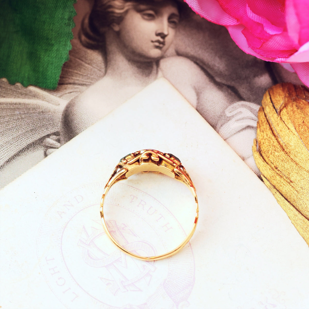 Antique Mid Victorian Ruby & Emerald Floral Ring