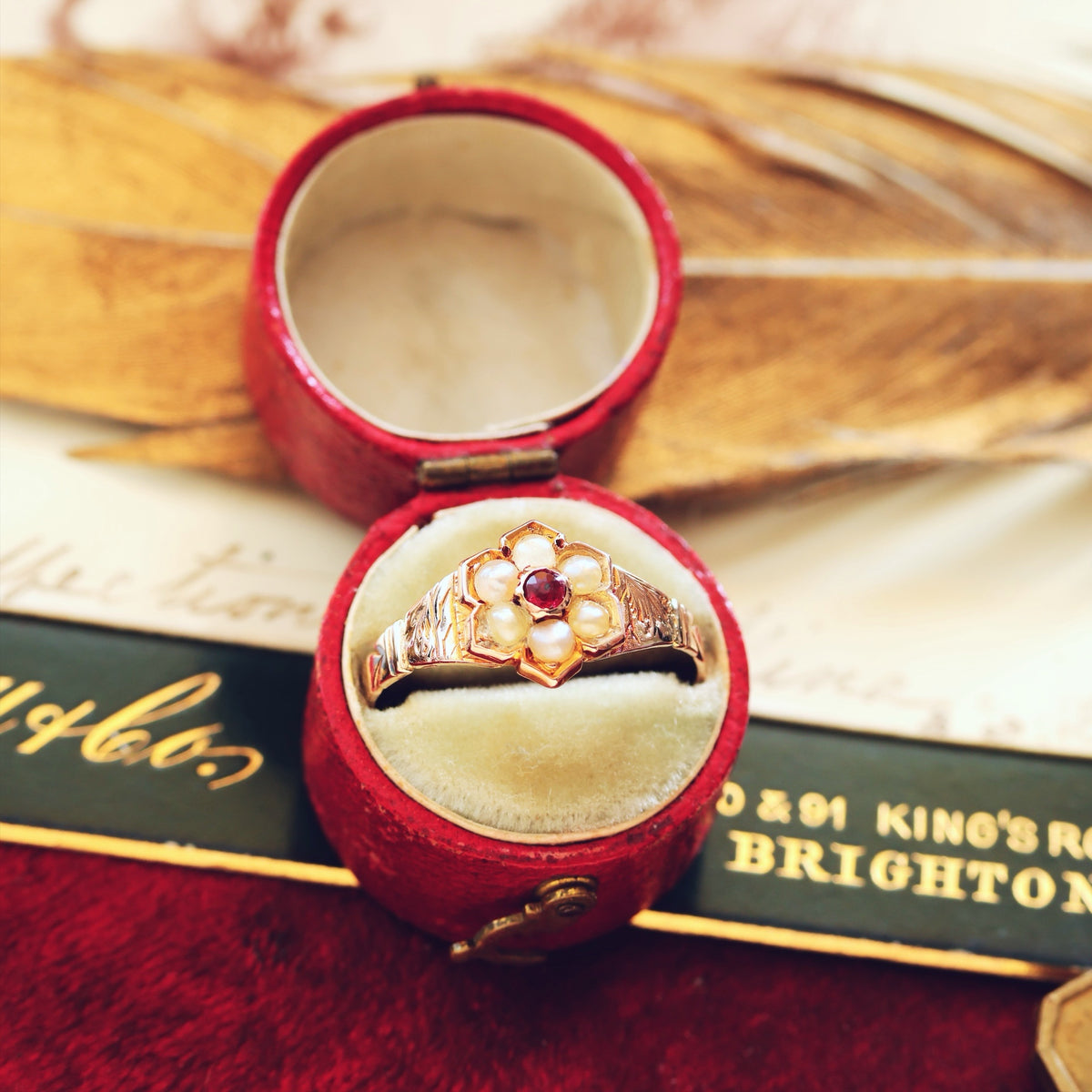 Antique Victorian Ruby & Pearl Flowerette Ring