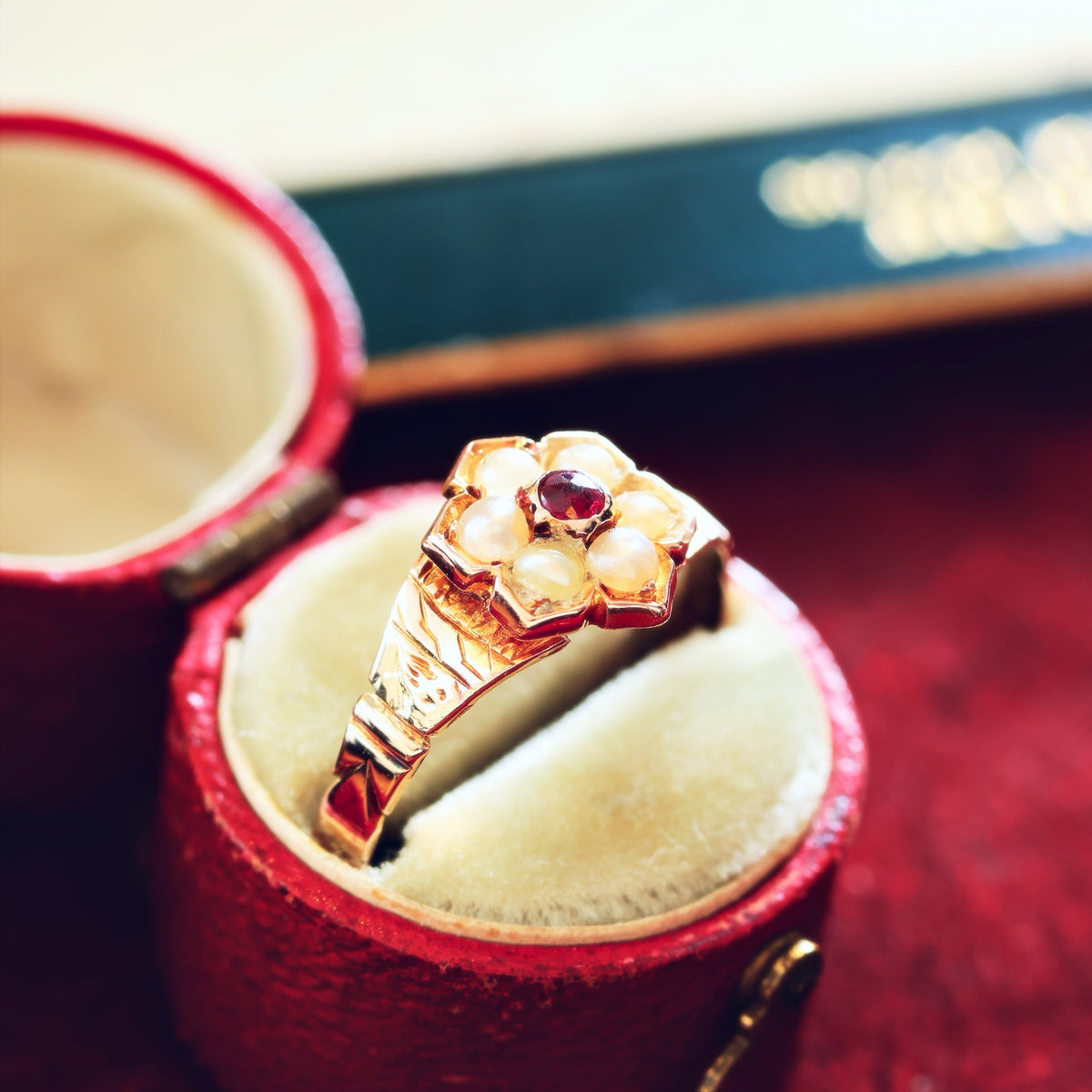 Antique Victorian Ruby & Pearl Flowerette Ring