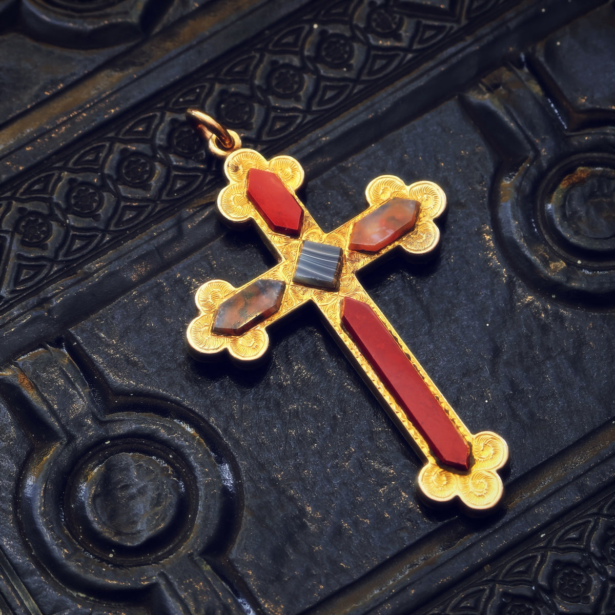 Top Quality Victorian Scottish Agate Celtic Cross Pendant