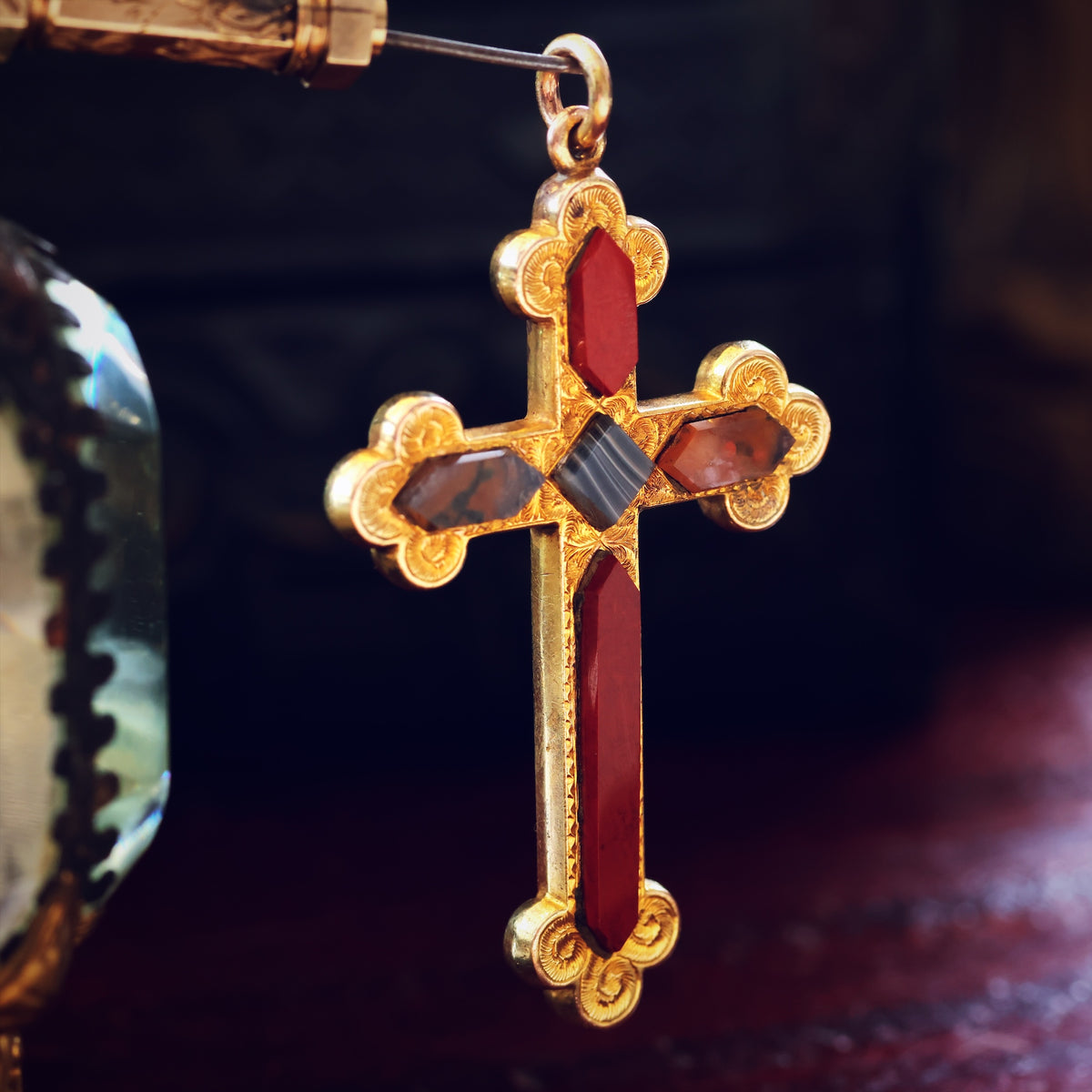 Victorian Scottish Agate Celtic Cross Pendant