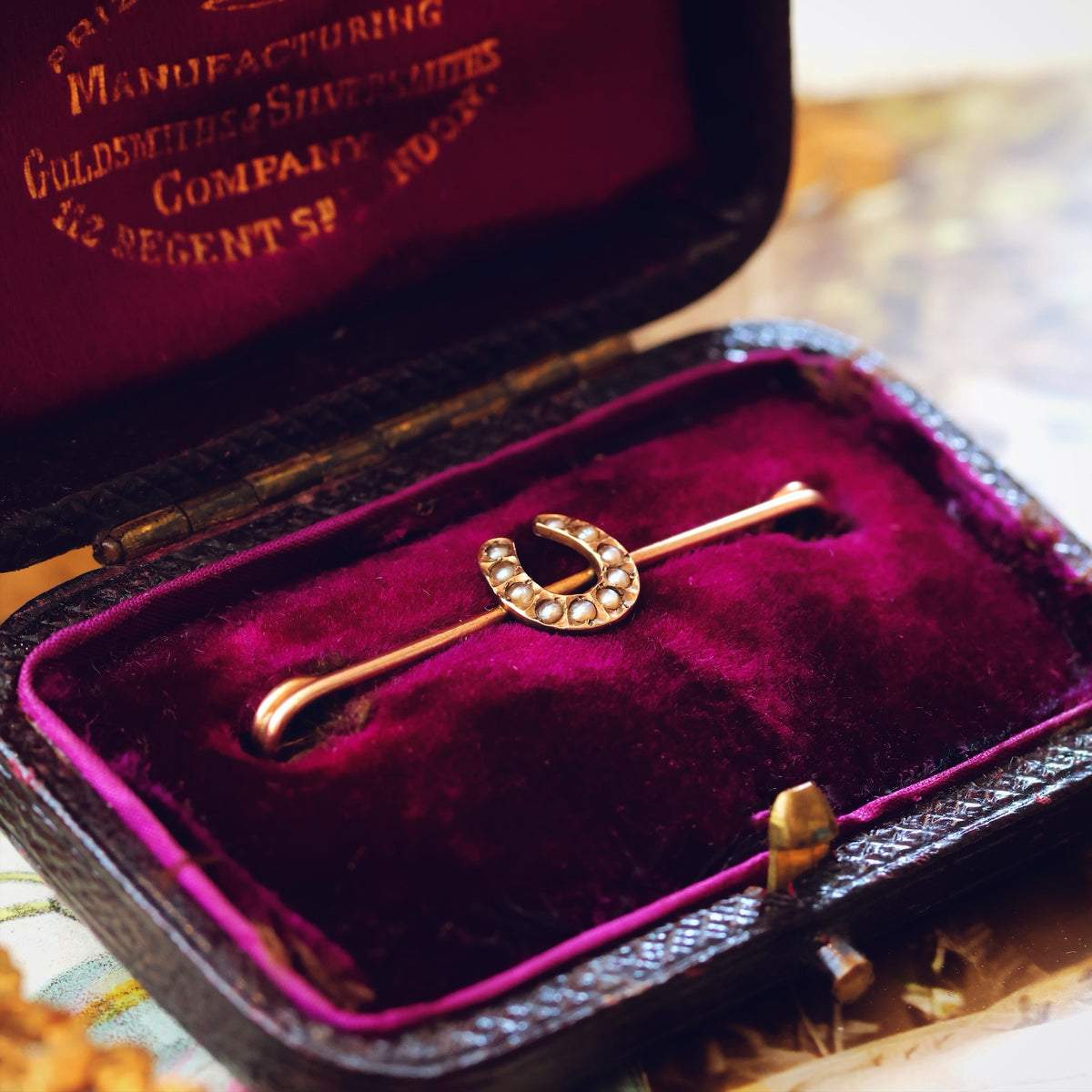 Victorian Seed Pearl Lucky Horseshoe Gold Pin