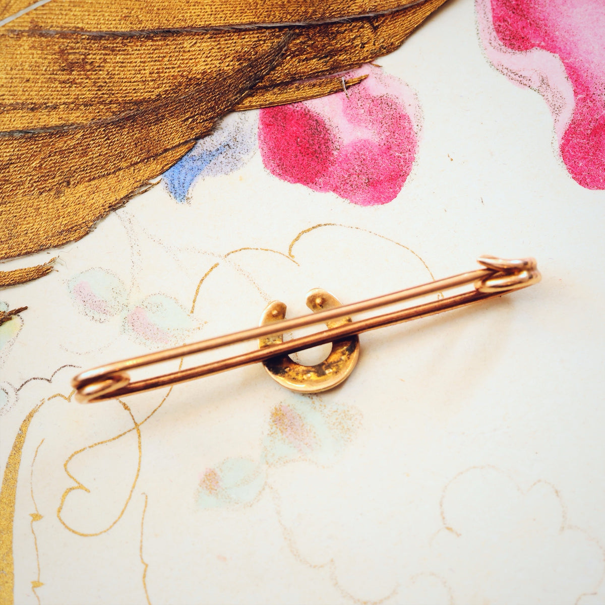 Victorian Seed Pearl Lucky Horseshoe Gold Pin