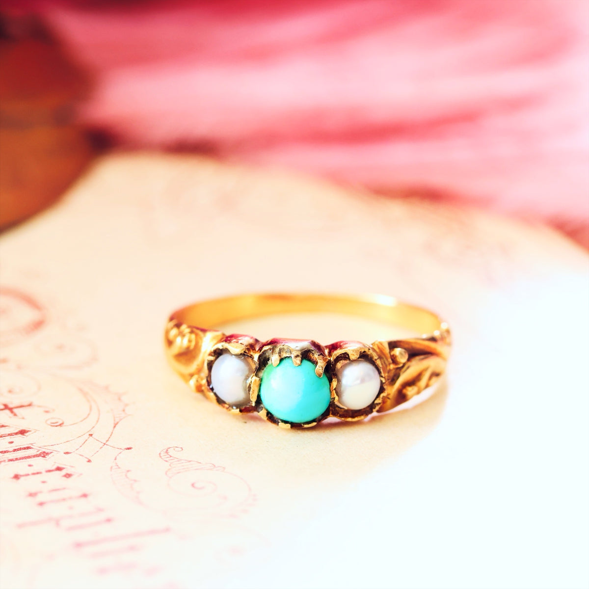 Victorian Turquoise & Wild Pearl Sweetheart Ring