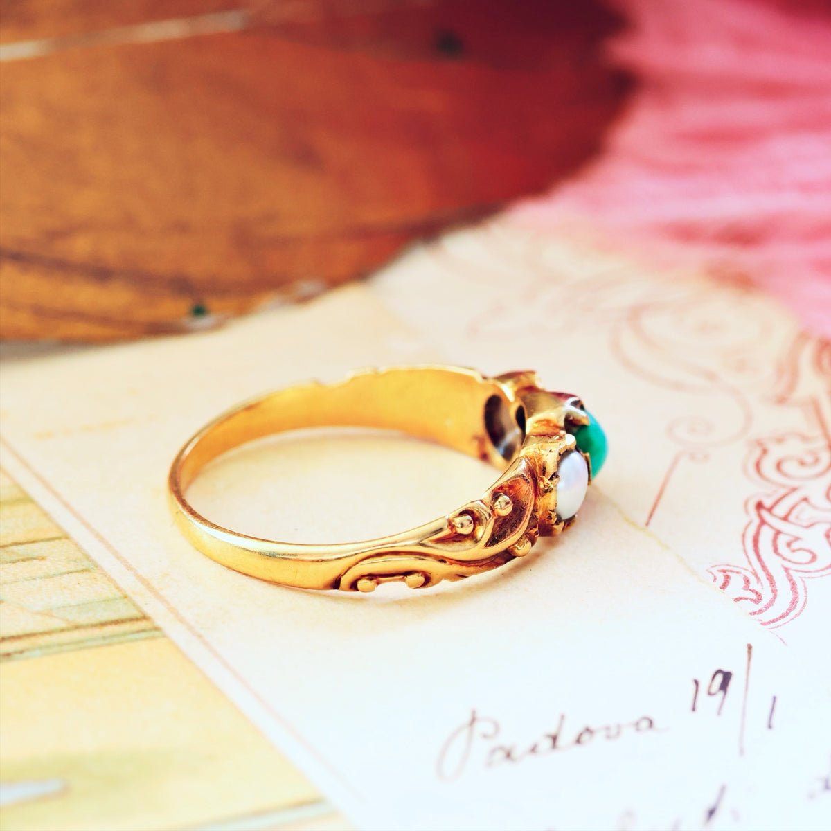 Fondest Victorian Turquoise & Wild Pearl Sweetheart Ring
