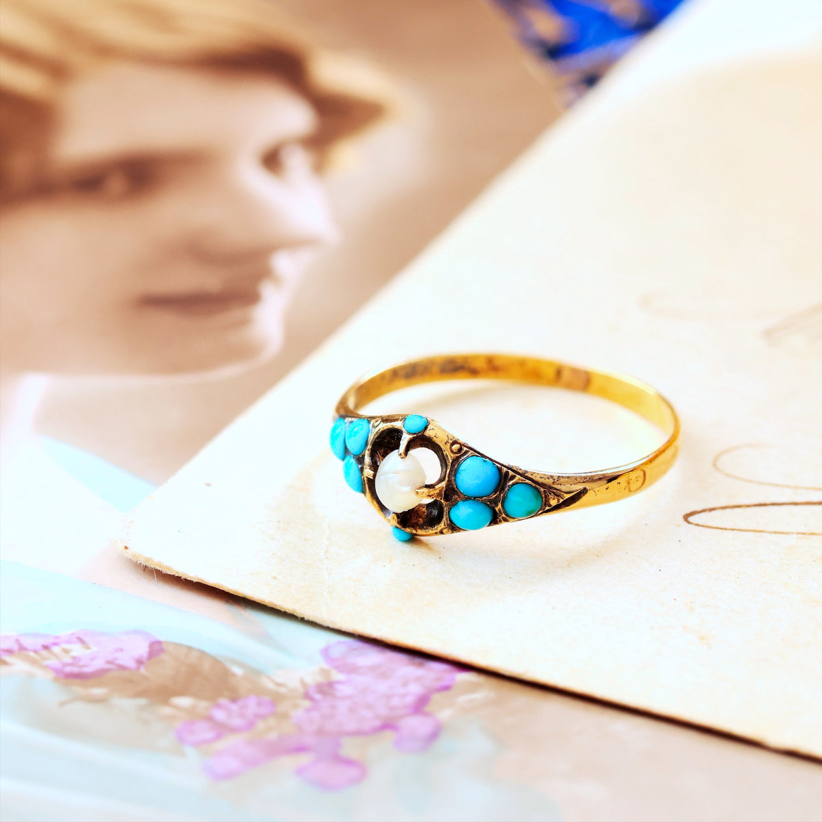 Fond Love Victorian Turquoise 'Forget me not' Ring