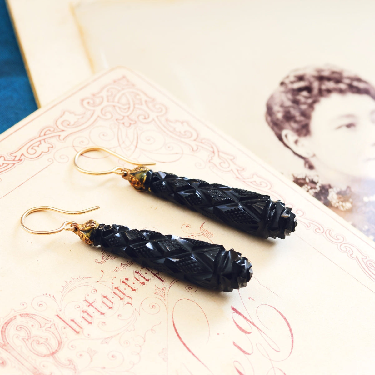 Antique Victorian Whitby Jet Earrings