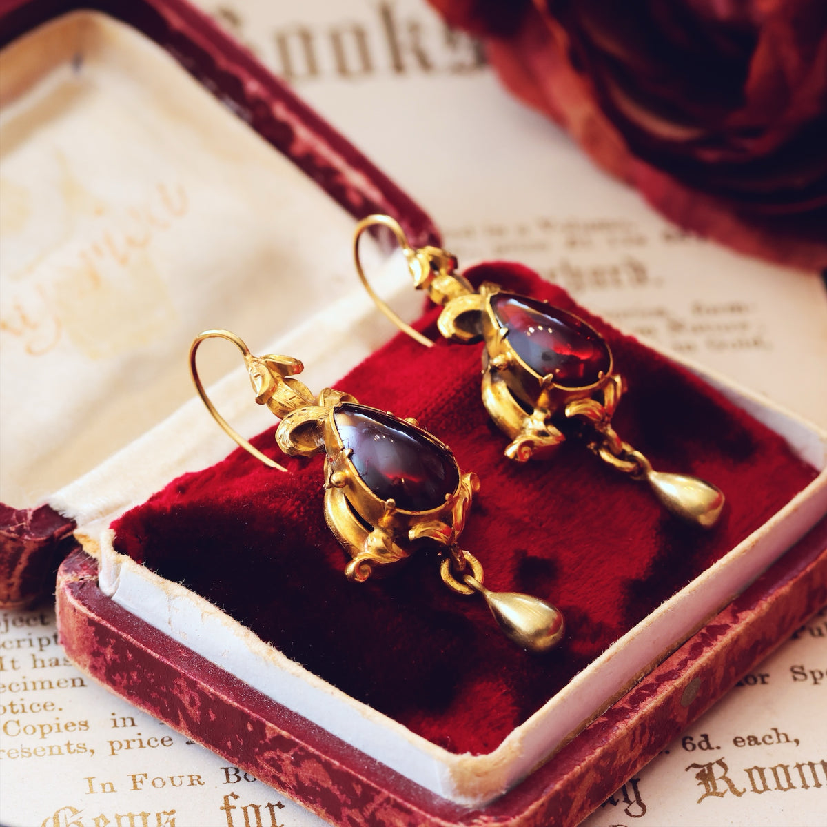 Dramatic Victorian Gothic Garnet Earrings