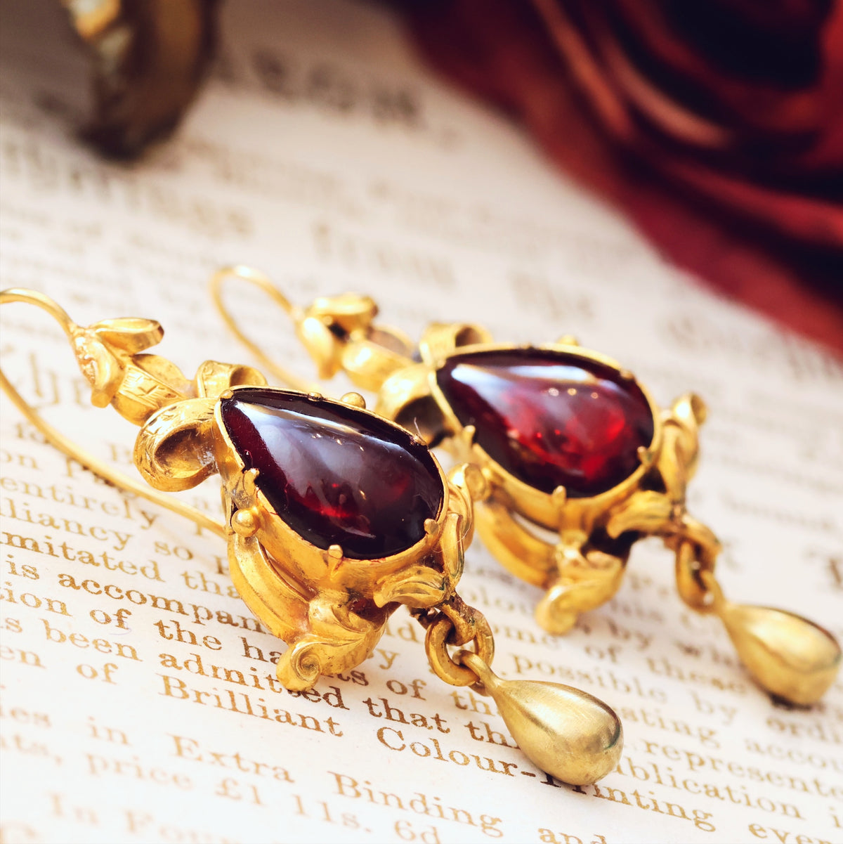 Dramatic Victorian Gothic Garnet Earrings