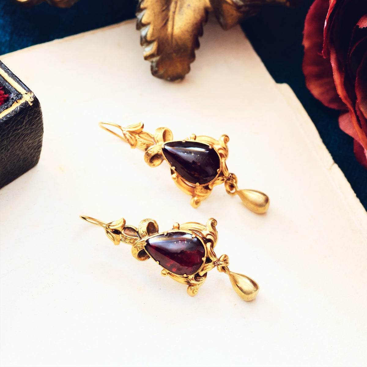 Dramatic Victorian Gothic Garnet Earrings