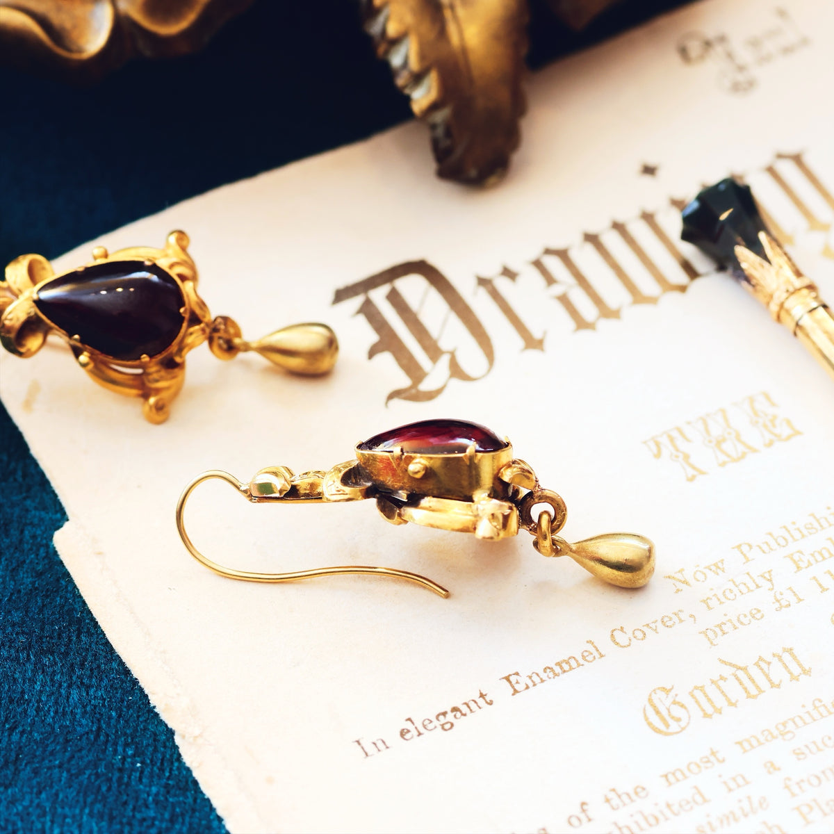 Dramatic Victorian Gothic Garnet Earrings