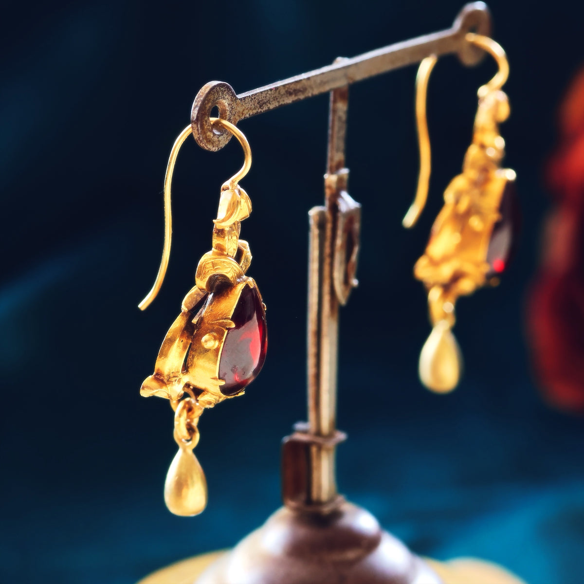 Dramatic Victorian Gothic Garnet Earrings