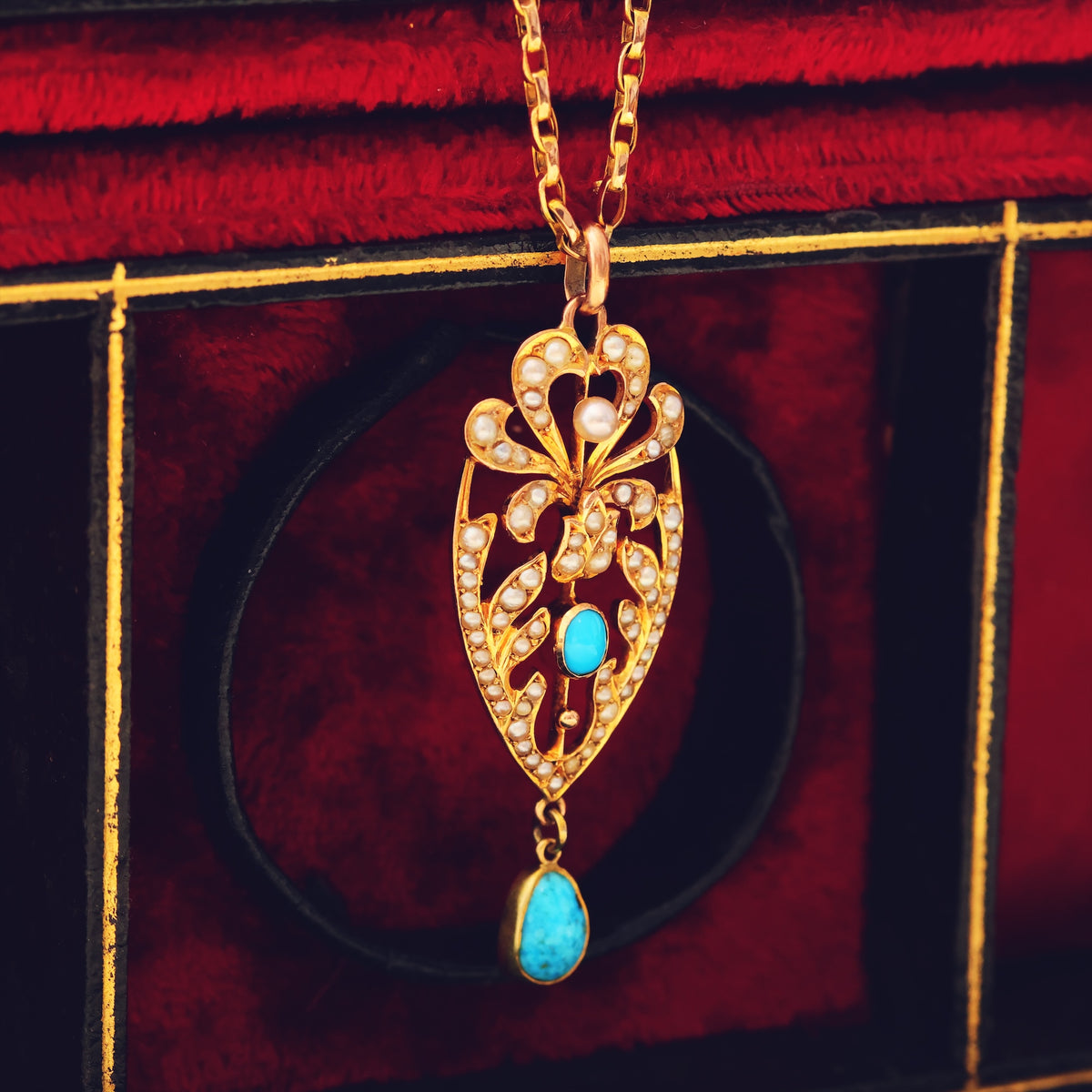Gorgeous!! Antique Wild Pearl & Turquoise Pendant