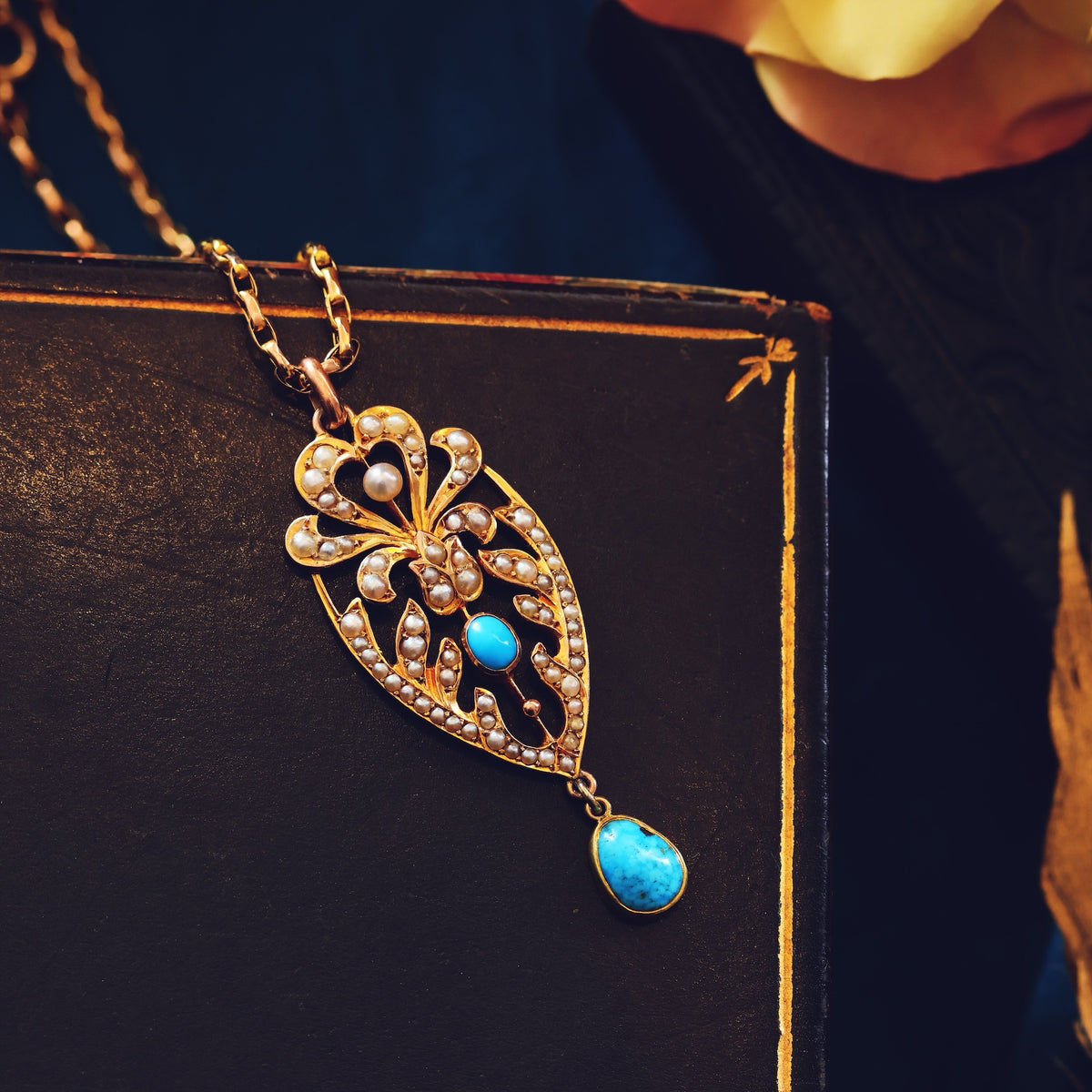 Gorgeous!! Antique Wild Pearl & Turquoise Pendant