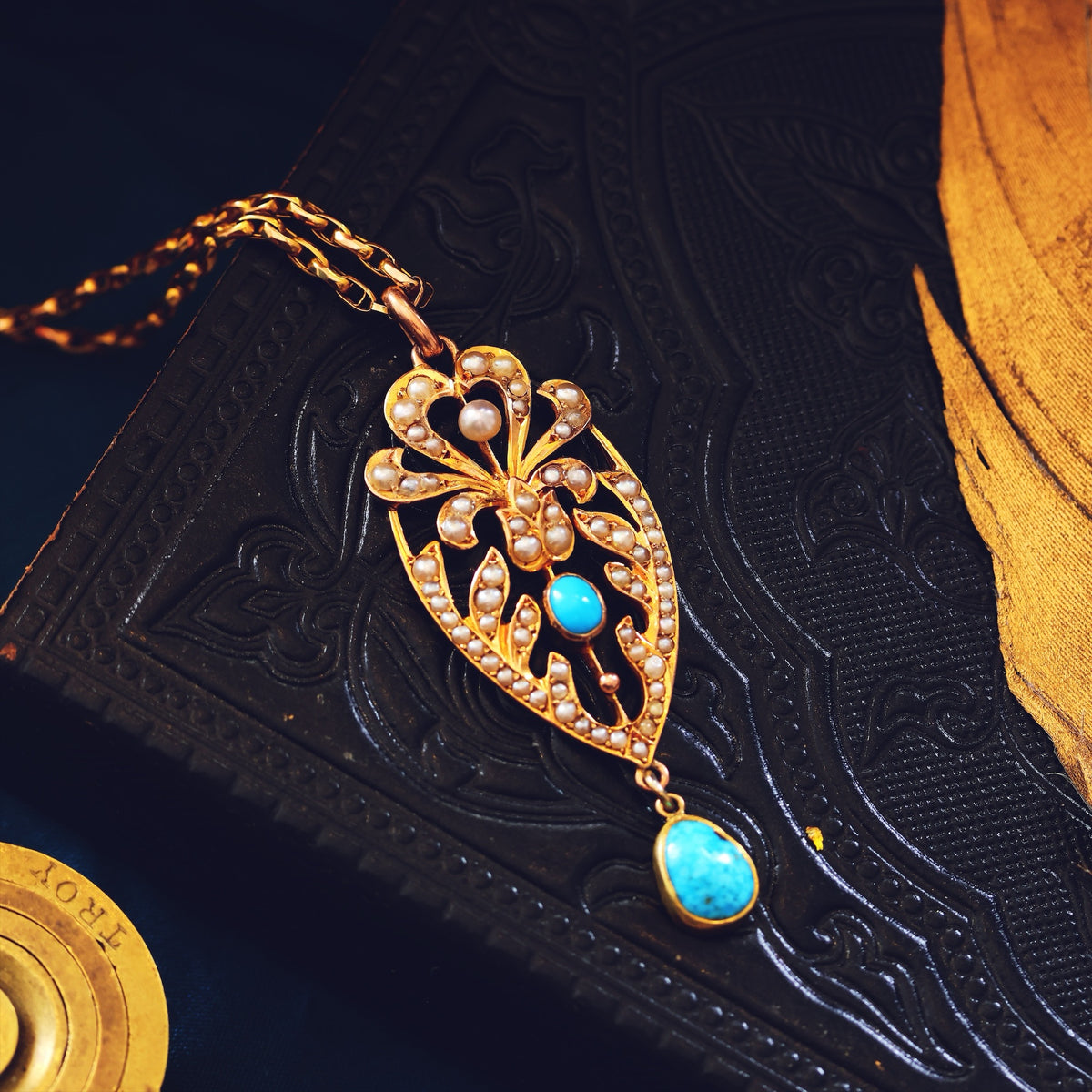 Gorgeous!! Antique Wild Pearl & Turquoise Pendant