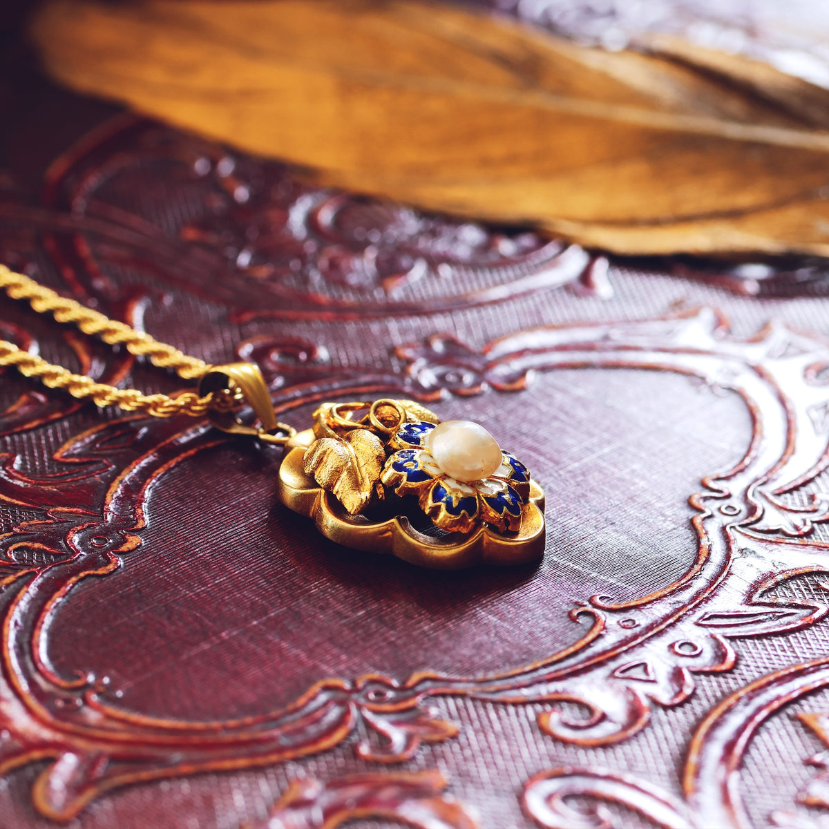 Dreamy Antique Wild Pearl Enamel Blossom Pendant