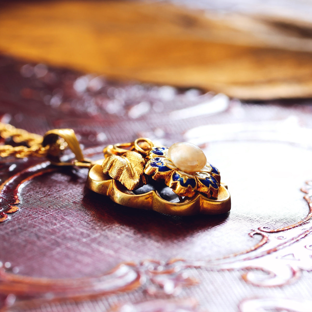Dreamy Antique Wild Pearl Enamel Blossom Pendant