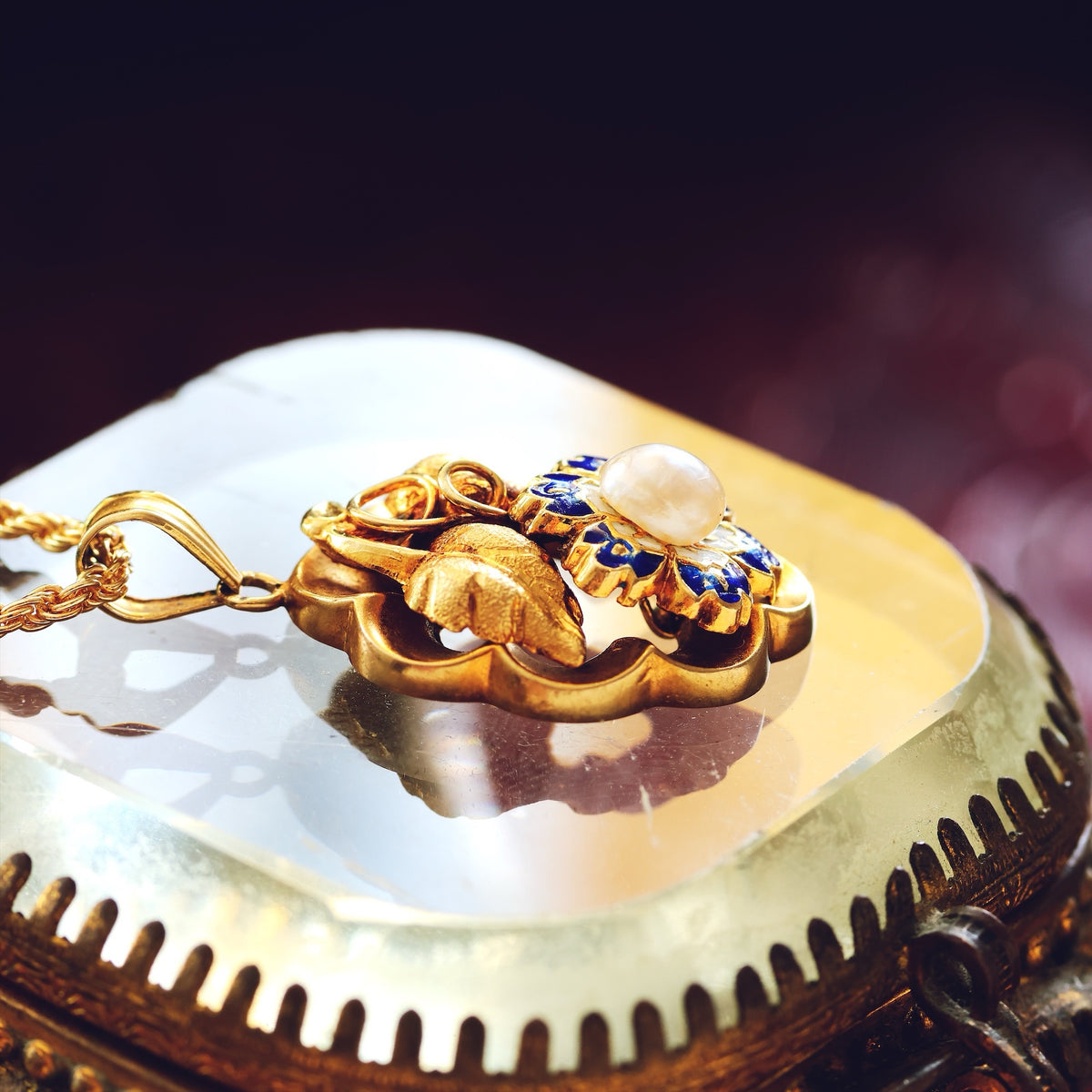 Dreamy Antique Wild Pearl Enamel Blossom Pendant