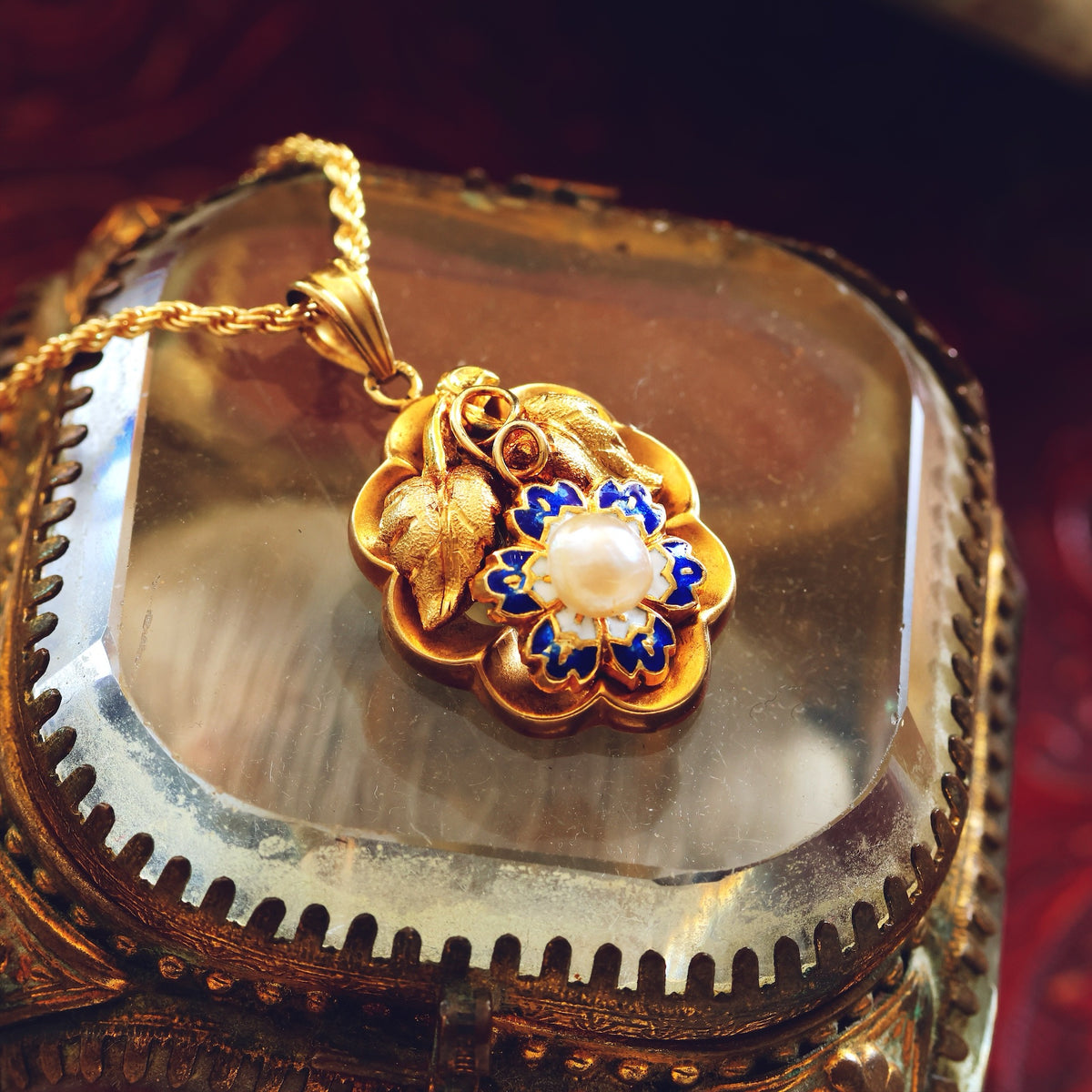 Dreamy Antique Wild Pearl Enamel Blossom Pendant